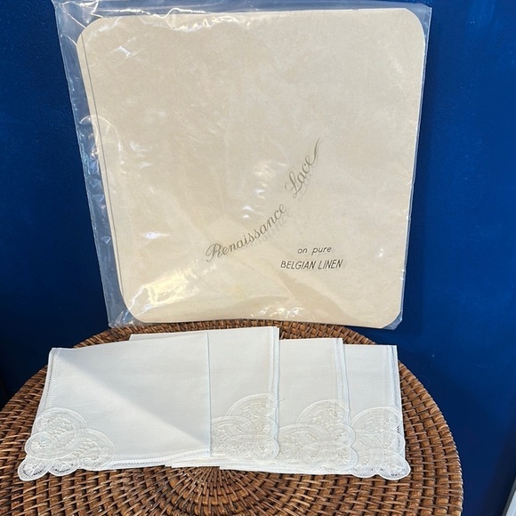 Battenberg Other - New Set of 4 Vintage 1970’d Battenburg Lace White Linen Table Napkins
